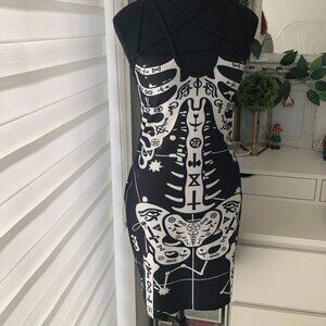 Witchy Skeleton Dress with Pentagram Neckline with Straps